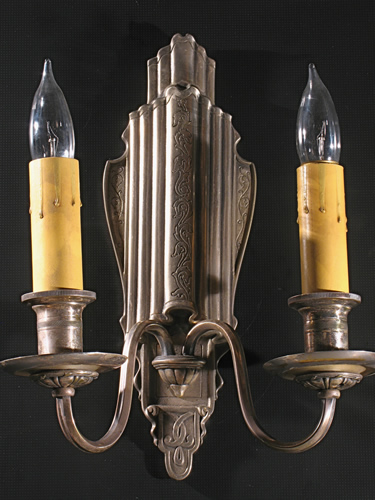 Pair of Silver Plated Deco Sconces